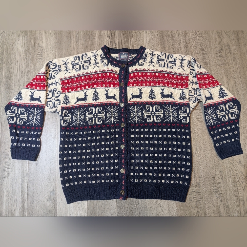 Woolrich Holiday Navy and Cream Knit Cardigan